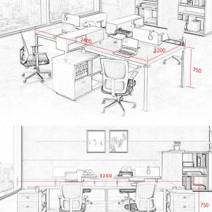 Bàn làm việc nhân viên văn phòng có vách ngăn 2/4/6 người hiện đại BLV67