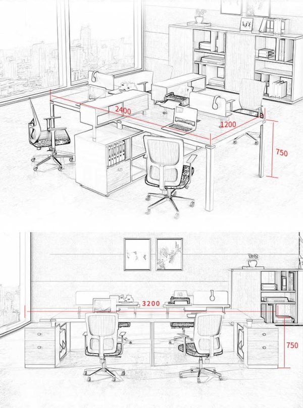 Bàn làm việc nhân viên văn phòng có vách ngăn 2/4/6 người hiện đại BLV67