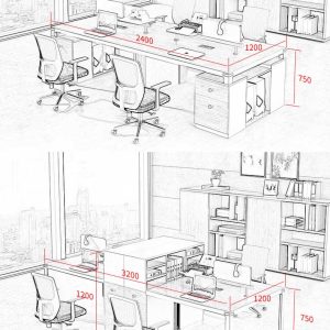 Bàn làm việc nhân viên văn phòng có vách ngăn 2/4/6 người hiện đại BLV67